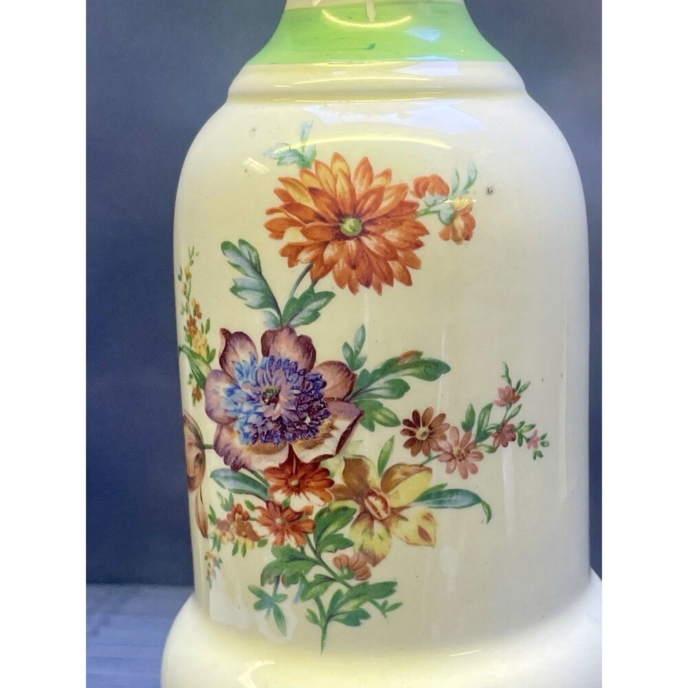 Leviton Floral Hand-Painted Vintage USA-Made Porcelain Table Lamp
